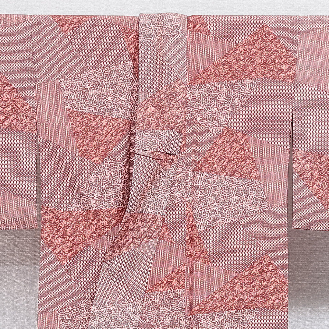 江戸小紋（寄せ柄） 洗える着物 袷 身丈164cm 裄丈67cm ポリエステル Aランク Lサイズ 広衿 インフォーマル 赤系 1262-16227