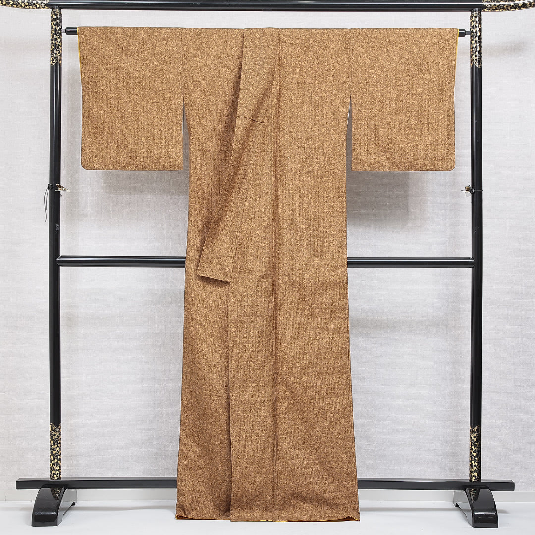 洗える着物 小紋 袷 身丈169cm 裄丈68cm ポリエステル Sランク インフォーマル 広衿 XLサイズ 花柄 黄系 RP 1221-16414