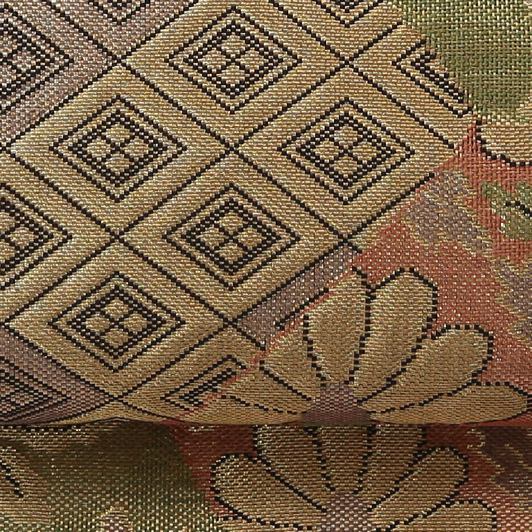 袋帯 帯丈412cm フォーマル 六通 Sランク 正絹 樹下双獣文 菱 金系 1223-02073