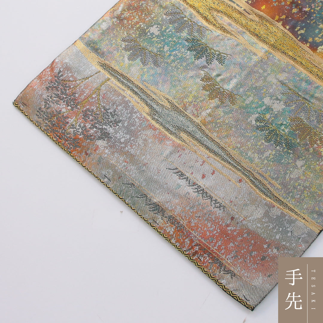 袋帯 帯丈436cm フォーマル 六通 Aランク 正絹 引箔 御所解 黒系 1223-02333