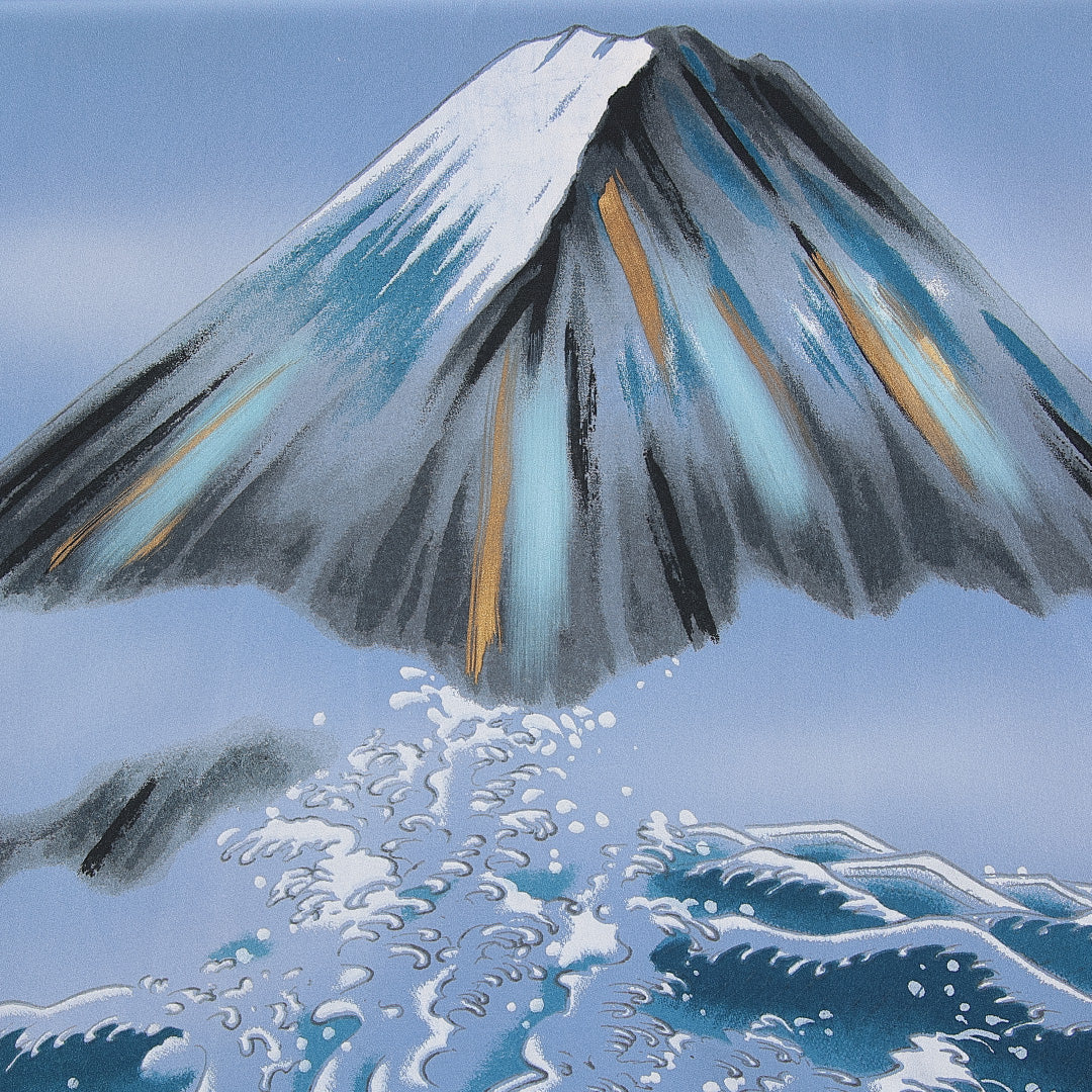 長襦袢 男性用 単衣 身丈136cm 裄丈69cm 正絹 Sランク Mサイズ 富士山 波 青系 RP 1241-15428