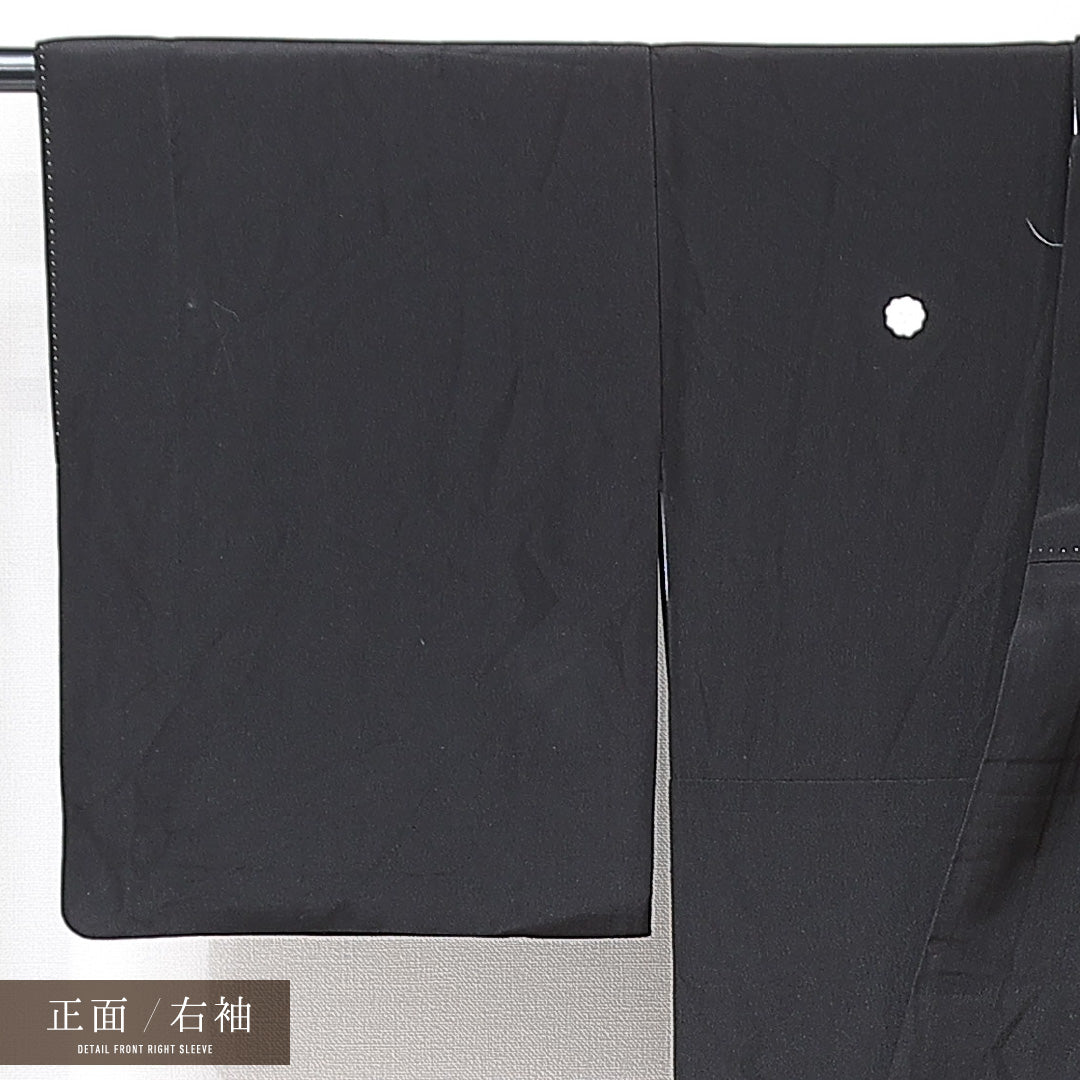 黒留袖 袷 身丈155cm 裄丈64cm 五つ紋 剣片喰 フォーマル Aランク Mサイズ ポリエステル 洗える着物 比翼仕立て 広衿 菊 金駒刺繍 1211-F0713