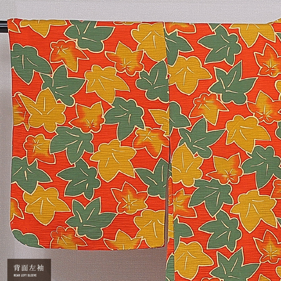 羽織 袷 身丈75cm 裄丈62cm 正絹 Sランク カジュアル Sサイズ 紐あり 紅葉 楓 朱系 RP 1232-16841