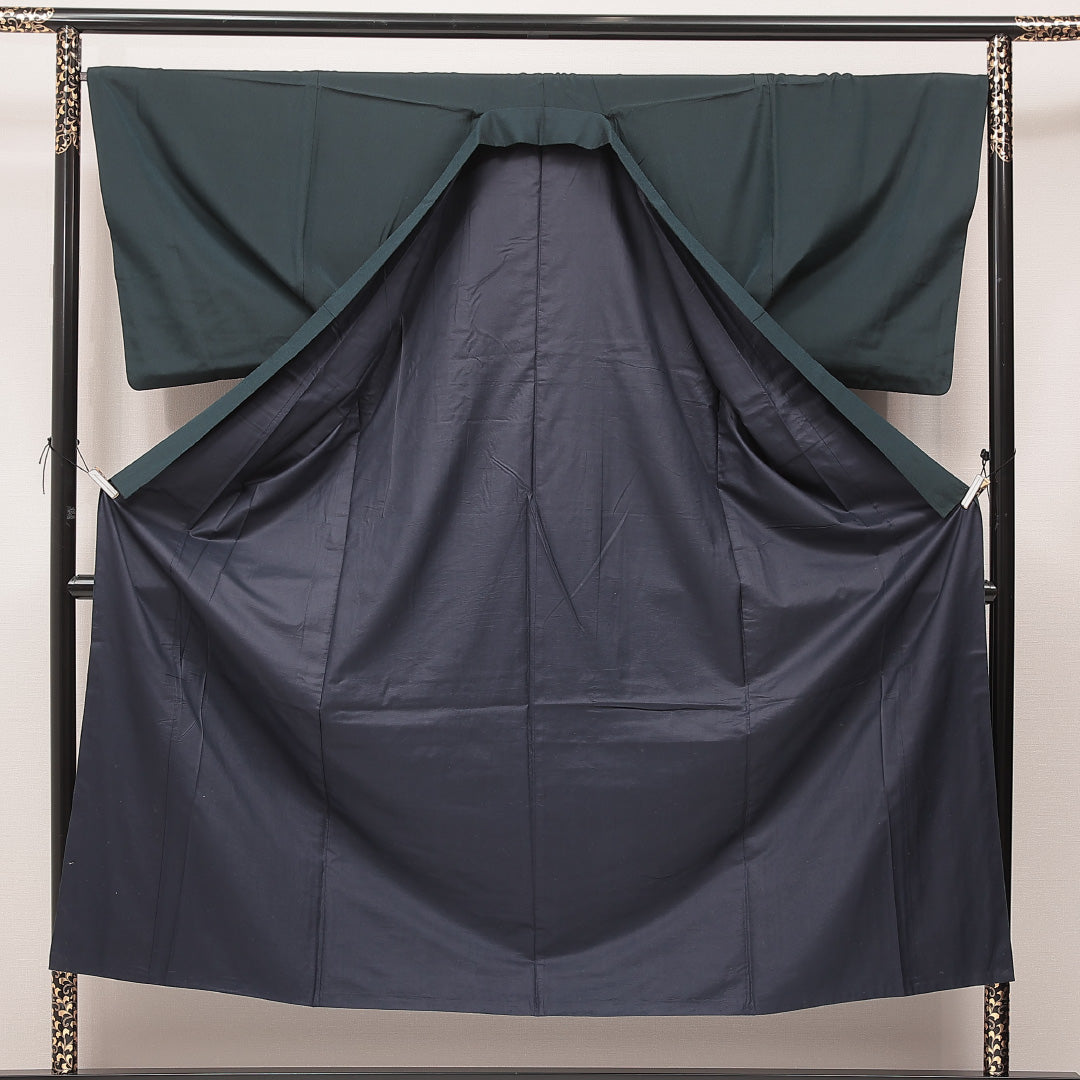 男着物 袷 身丈152cm 裄丈68cm 正絹 Dランク カジュアル 棒衿 XLサイズ 無地 紺系 HP 1224-16898