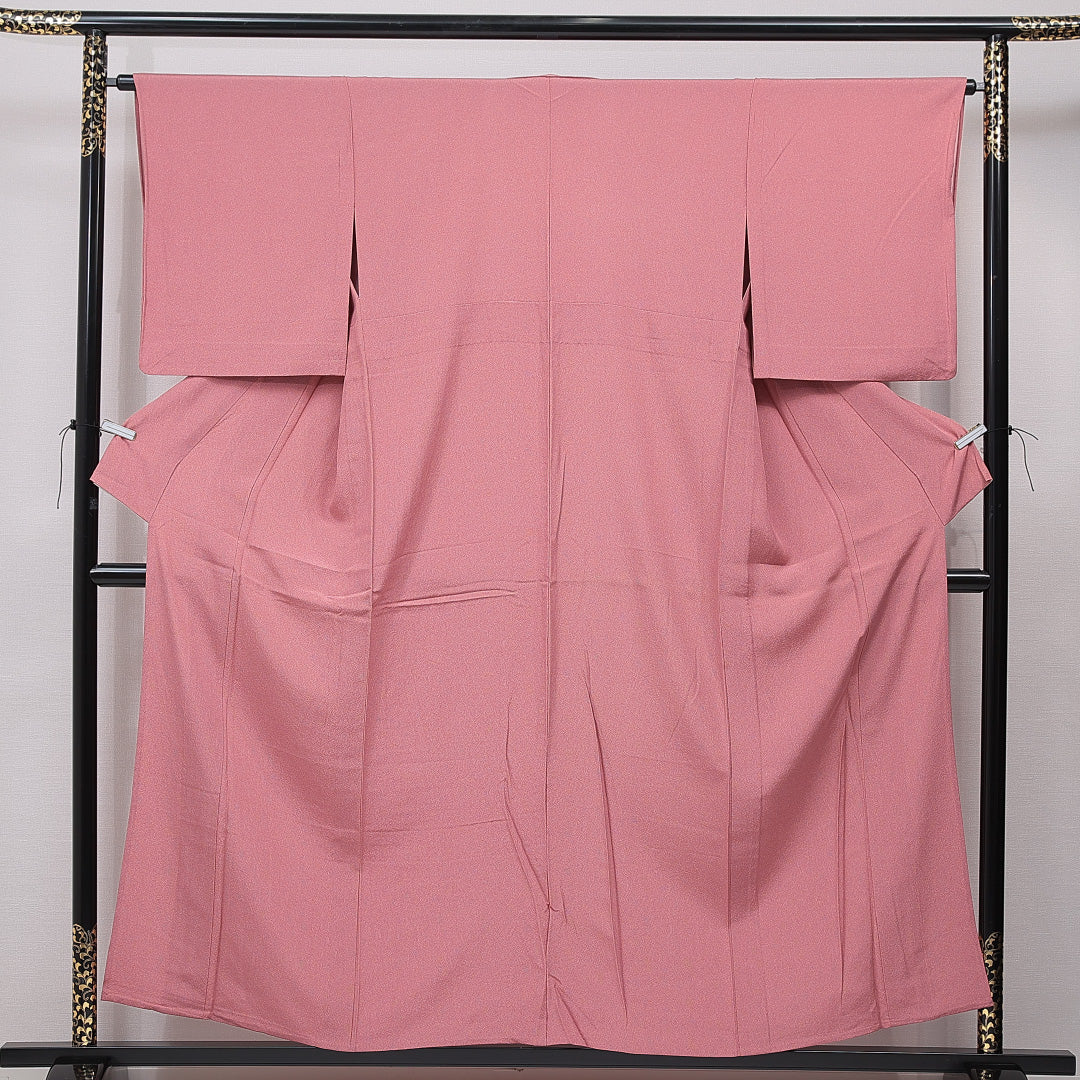 江戸小紋（鮫） 単衣 身丈154cm 裄丈63cm 正絹 伊勢型小紋　竹泉 Sランク Sサイズ 広衿 インフォーマル 作家物 落款 ピンク系 1262-15596