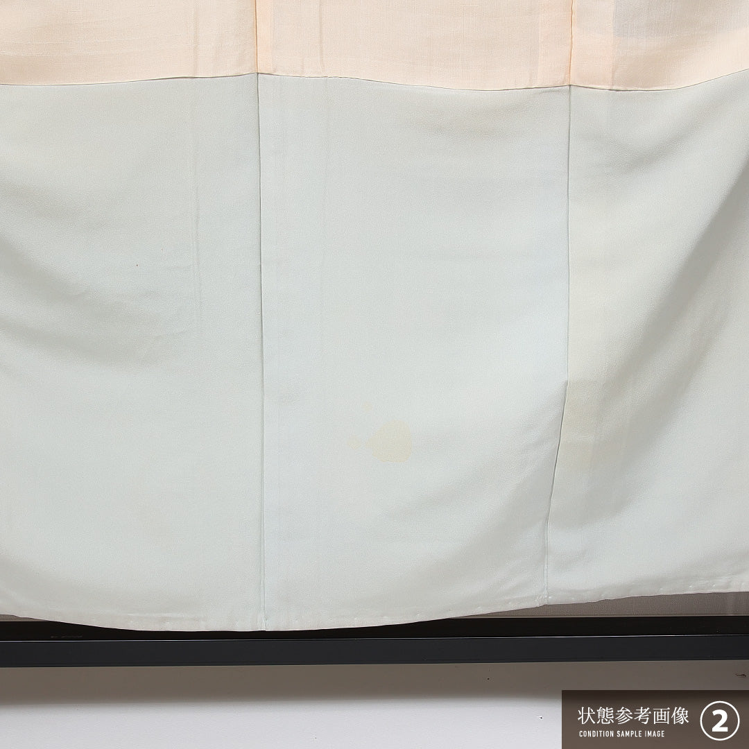 大島紬 袷 身丈157cm 裄丈62cm 正絹 Bランク インフォーマル 広衿 Mサイズ 唐草 緑系 RP 1223-15030