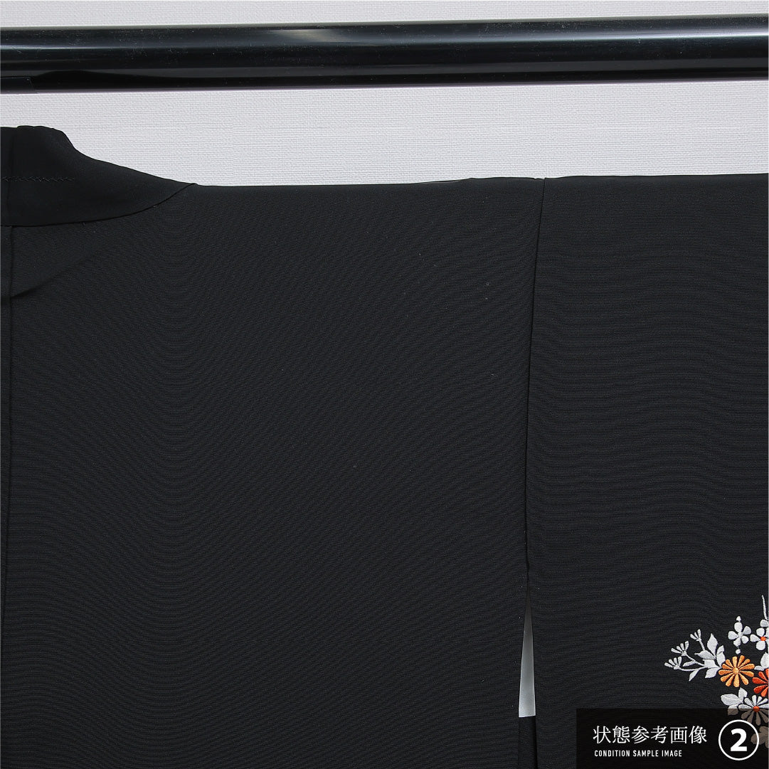 絵羽羽織 袷 身丈79cm 裄丈63cm 正絹 Aランク Sサイズ インフォーマル 紐あり 菊 黒羽織 刺繍 黒系 1217-16153