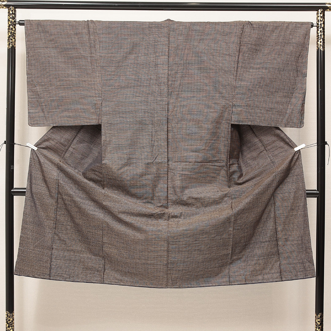 男着物 袷 身丈134cm 裄丈65cm 正絹 Cランク カジュアル 棒衿 XSサイズ 抽象柄 茶系 LP 1224-16887