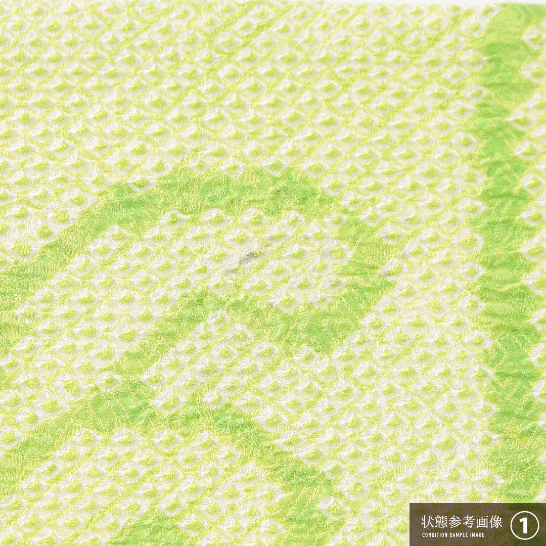 九寸名古屋帯 Aランク 帯丈365cm 正絹 ポイント柄 名古屋仕立て 染め インフォーマル 総絞り 名物裂 緑系 LP 1245-04095