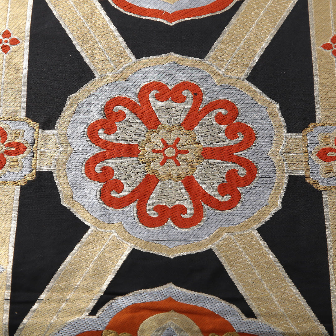 アンティーク 袋帯 帯丈400cm 六通 Aランク 正絹 鏡裏文 黒系 1223-02088