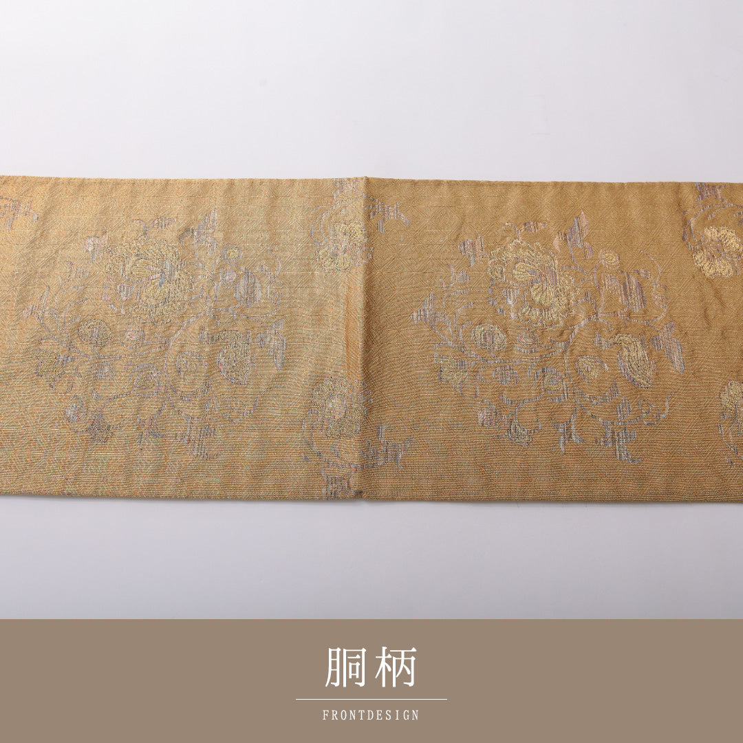 袋帯 帯丈436cm 正絹 六通 セミフォーマル 花鳥文 金系 1243-02012