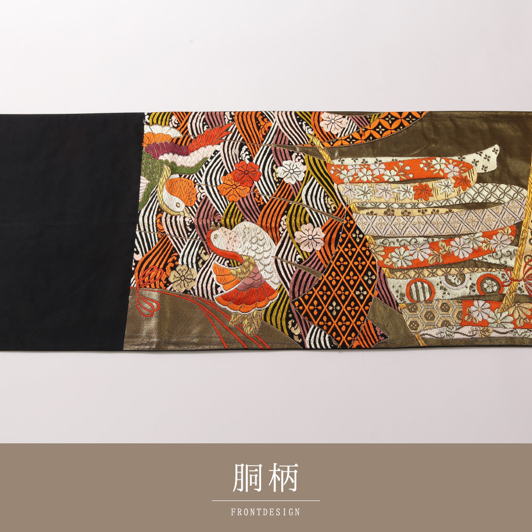 袋帯 帯丈428cm 正絹 六通 フォーマル 唐織 鴛鴦 吉祥文様 金系 1243-01858