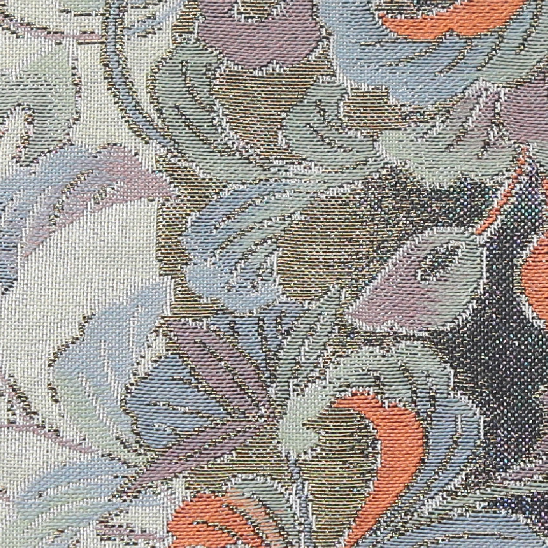 袋帯 帯丈442cm フォーマル 六通 Sランク 正絹 蝶 唐華 銀系 1223-02330