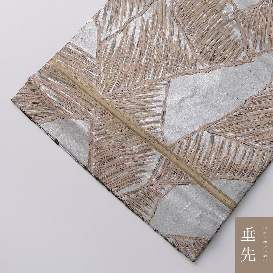 アンティーク 九寸名古屋帯 帯丈313cm カジュアル 名古屋仕立て 全通 Bランク 正絹 染め帯 ペンテ帯 創作柄 銀系 1224-03247