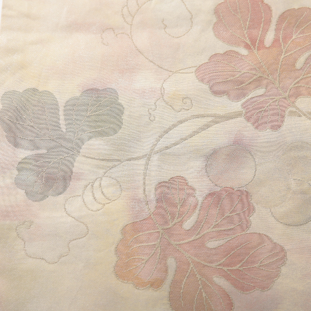 九寸名古屋帯 帯丈359cm カジュアル 名古屋仕立て 六通 Aランク 正絹 葡萄 クリーム系 1224-03824