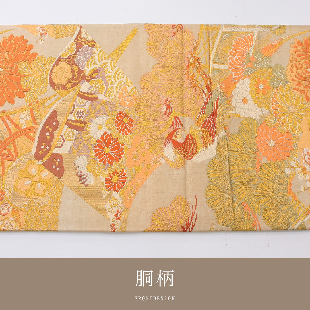 アンティーク 丸帯 帯丈408cm 全通 Cランク 正絹 金系 1223-02200