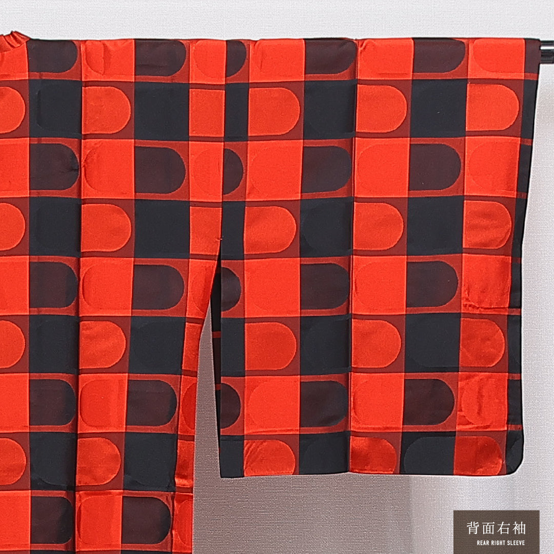 道行コート 単衣 身丈128cm 裄丈63cm 正絹 Sランク セミフォーマル Sサイズ ポケットあり 創作柄 赤系 RP 1237-16193