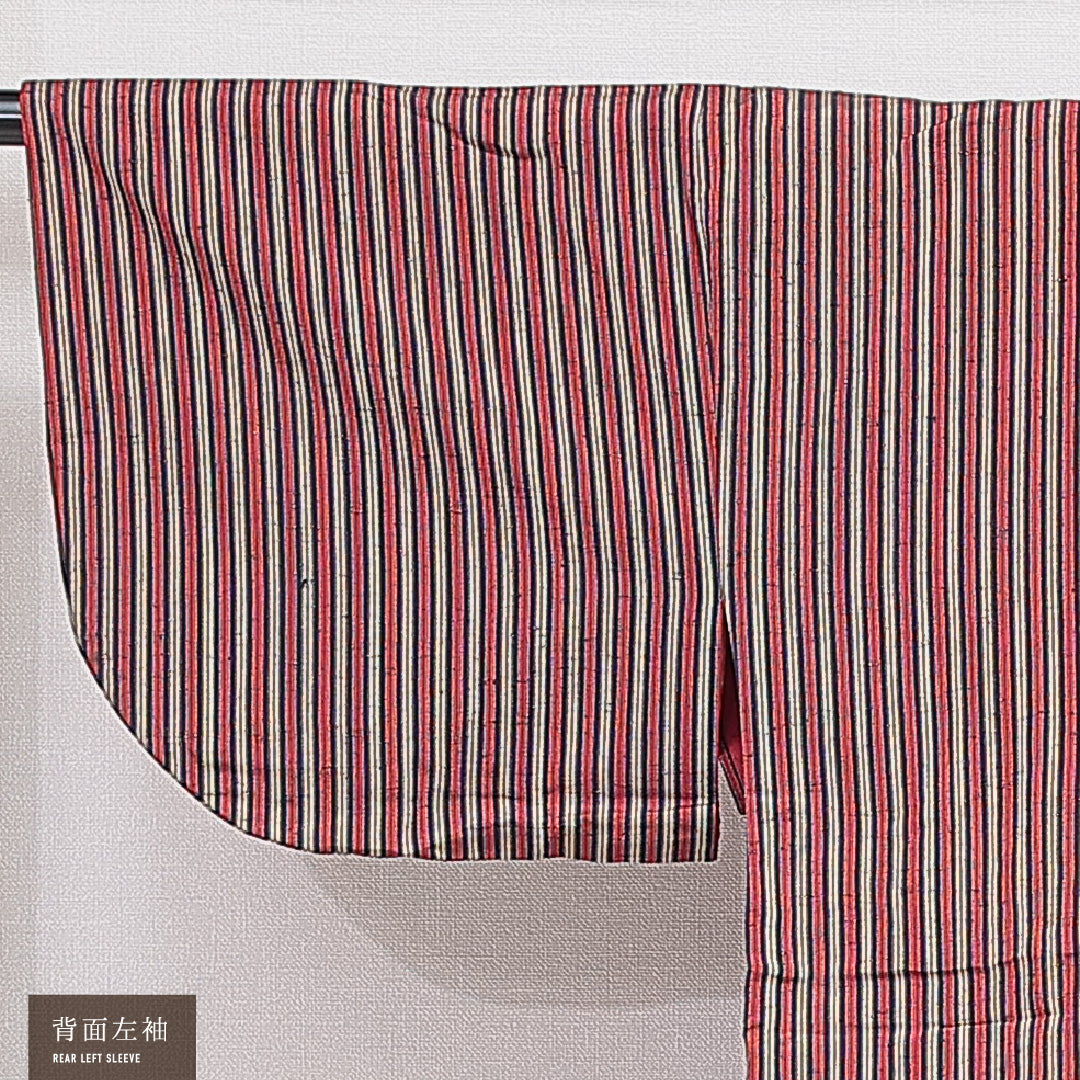 洗える着物 道中着 袷 身丈77cm 裄丈62cm ポリエステル Sランク セミフォーマル Sサイズ 縞 茶系 RP 1236-16451