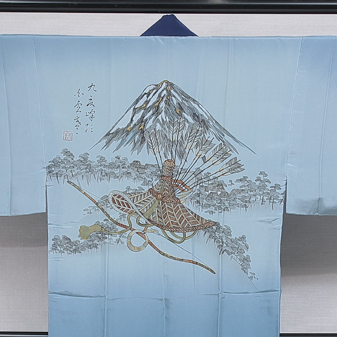 長襦袢 男性用 無双袖 身丈134cm 裄丈68cm 正絹 Bランク Sサイズ 落款 茶屋辻 青系 RP 1241-16463