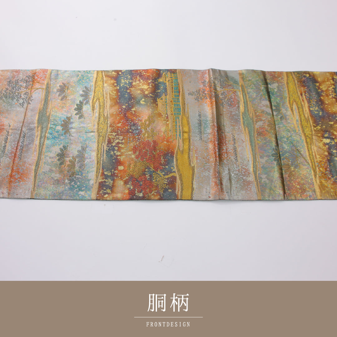 袋帯 帯丈436cm フォーマル 六通 Aランク 正絹 引箔 御所解 黒系 1223-02333