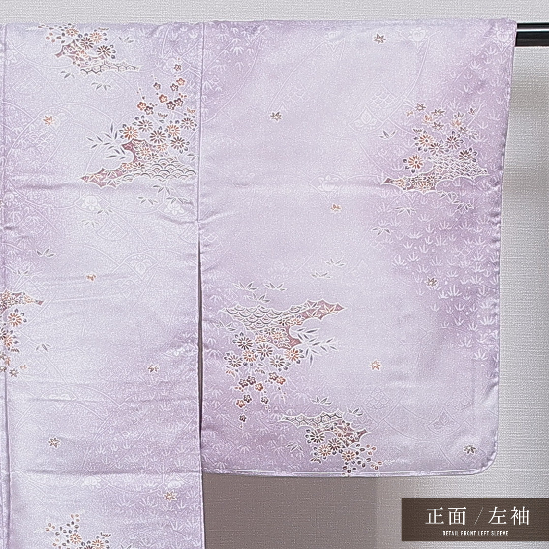洗える着物 小紋 袷 身丈157cm 裄丈63cm ポリエステル Sランク インフォーマル 広衿 Mサイズ 古典柄 紫系 RP 1221-16102