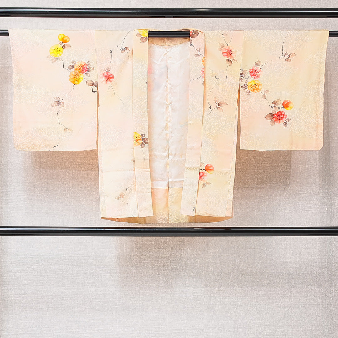 羽織 袷 身丈73cm 裄丈61cm 正絹 Cランク カジュアル Sサイズ 花柄 クリーム系 HP 1232-15250