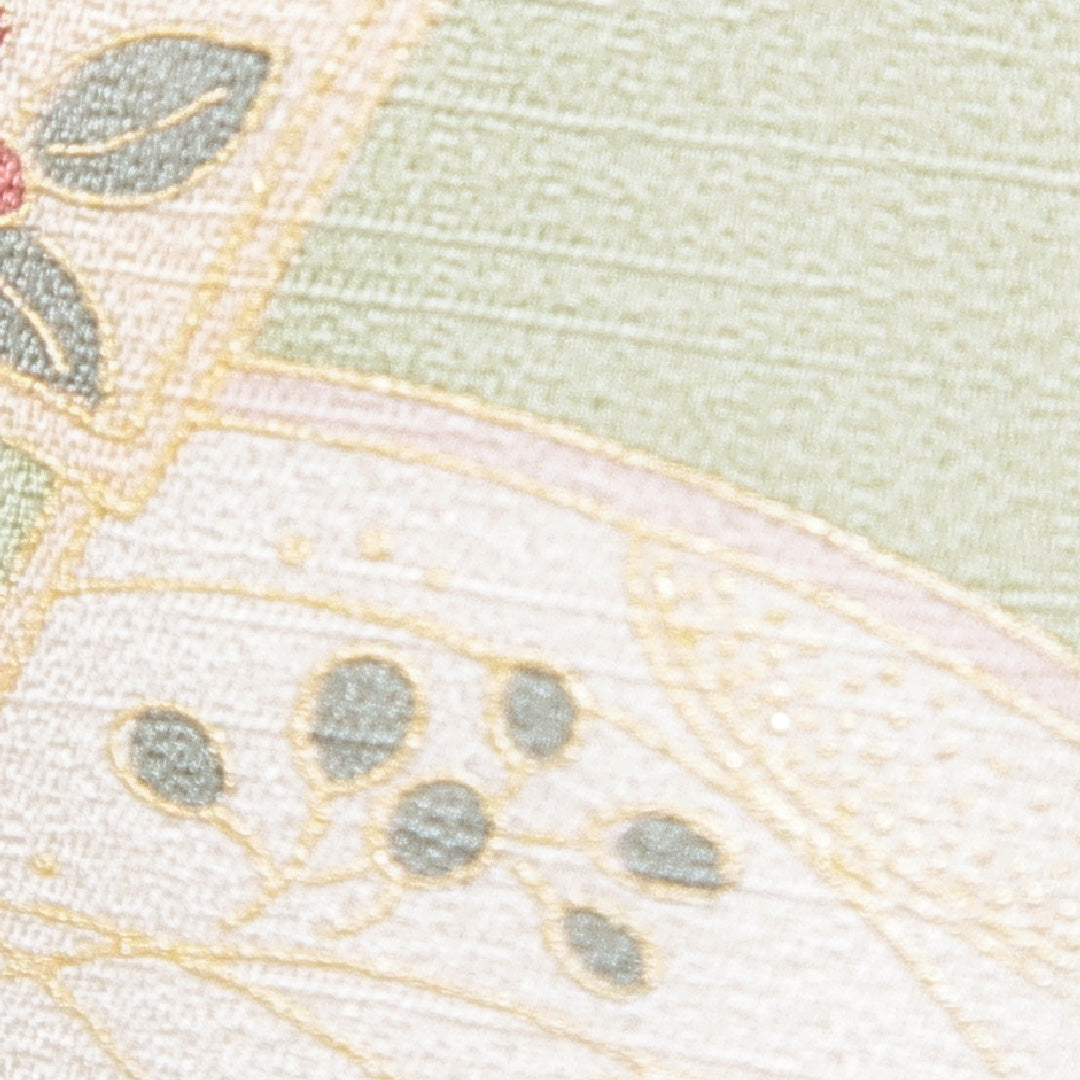 小紋 袷 身丈152cm 裄丈61cm 正絹 Sランク Sサイズ 広衿 インフォーマル ちりめん 山 証紙 緑系 1215-15907