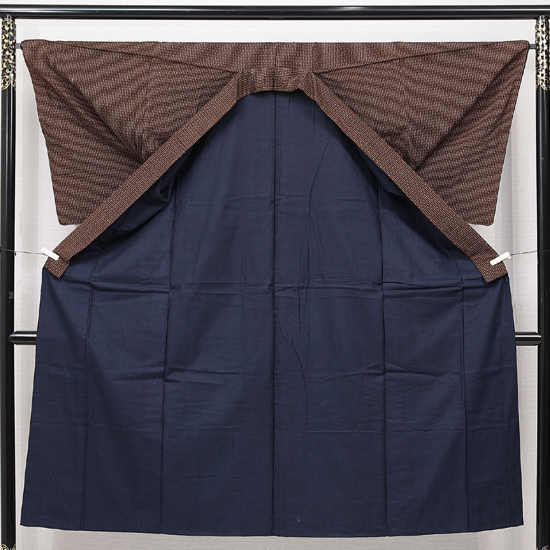 男着物 袷 身丈139cm 裄丈65cm 正絹 Aランク カジュアル 棒衿 Sサイズ 抽象柄 茶系 RP 1224-15060
