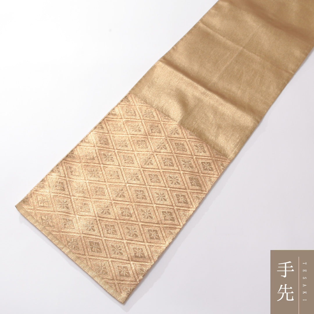 袋帯 帯丈412cm 正絹 六通 フォーマル 花菱 古典柄 金系 1243-01875