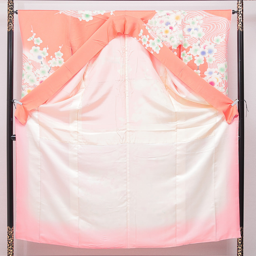 振袖 袷 身丈154cm 裄丈65cm フォーマル Cランク Sサイズ 正絹 広衿 流水 梅 1213-F0649