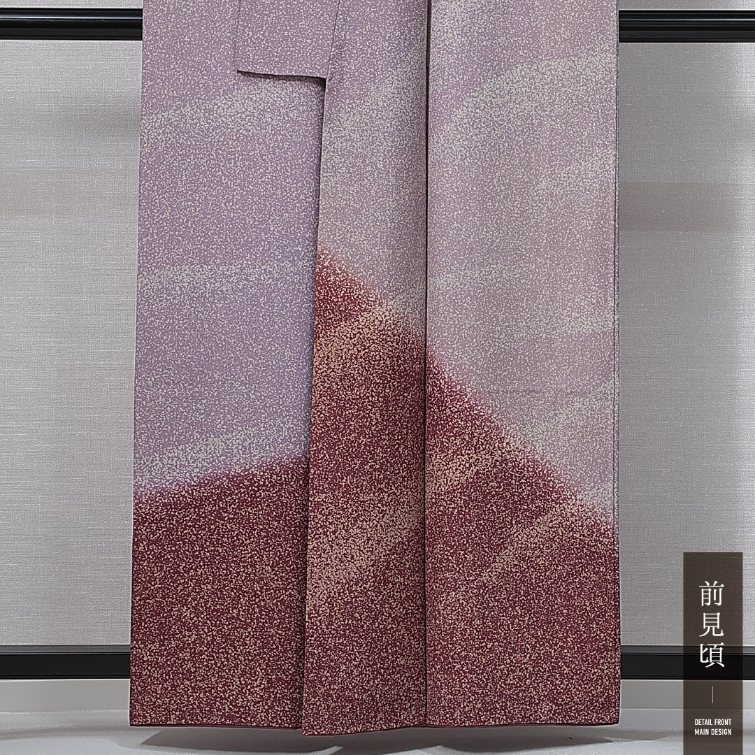 訪問着 袷 身丈157cm 裄丈64cm 正絹 Bランク セミフォーマル 広衿 Mサイズ 作家物 落款 たたき染め 創作柄 シック 気品 紫系 RP 1217-15010