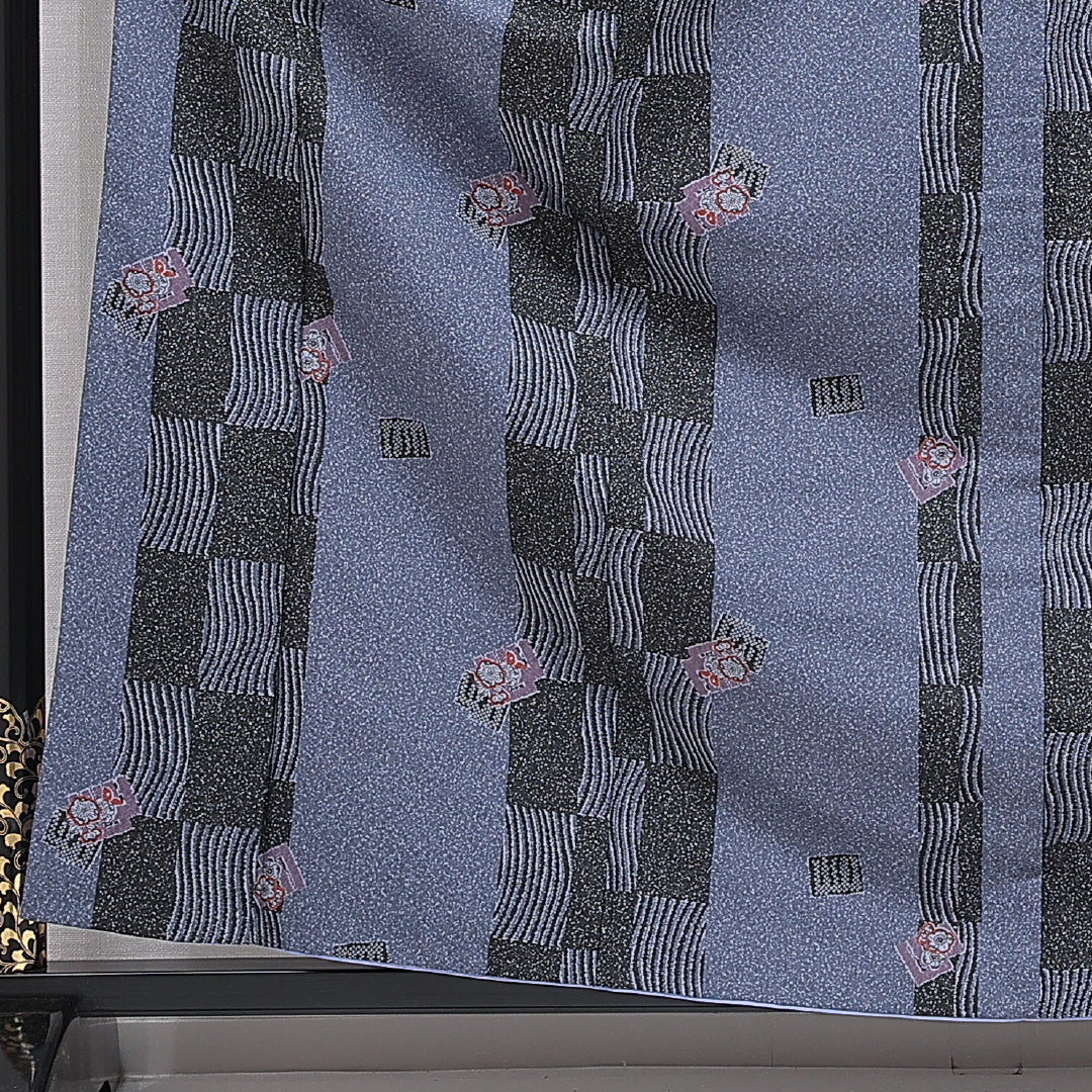 小紋 洗える着物 胴抜き 身丈162cm 裄丈67cm ポリエステル Cランク Lサイズ バチ衿 インフォーマル 花柄 青系 1215-16339