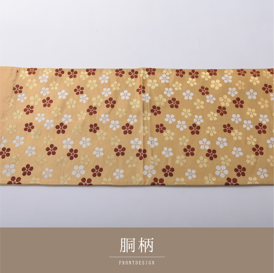 九寸名古屋帯 Aランク 帯丈364cm 正絹 六通 開き仕立て 帯芯なし 織り セミフォーマル 梅鉢 金系 LP 1245-03627