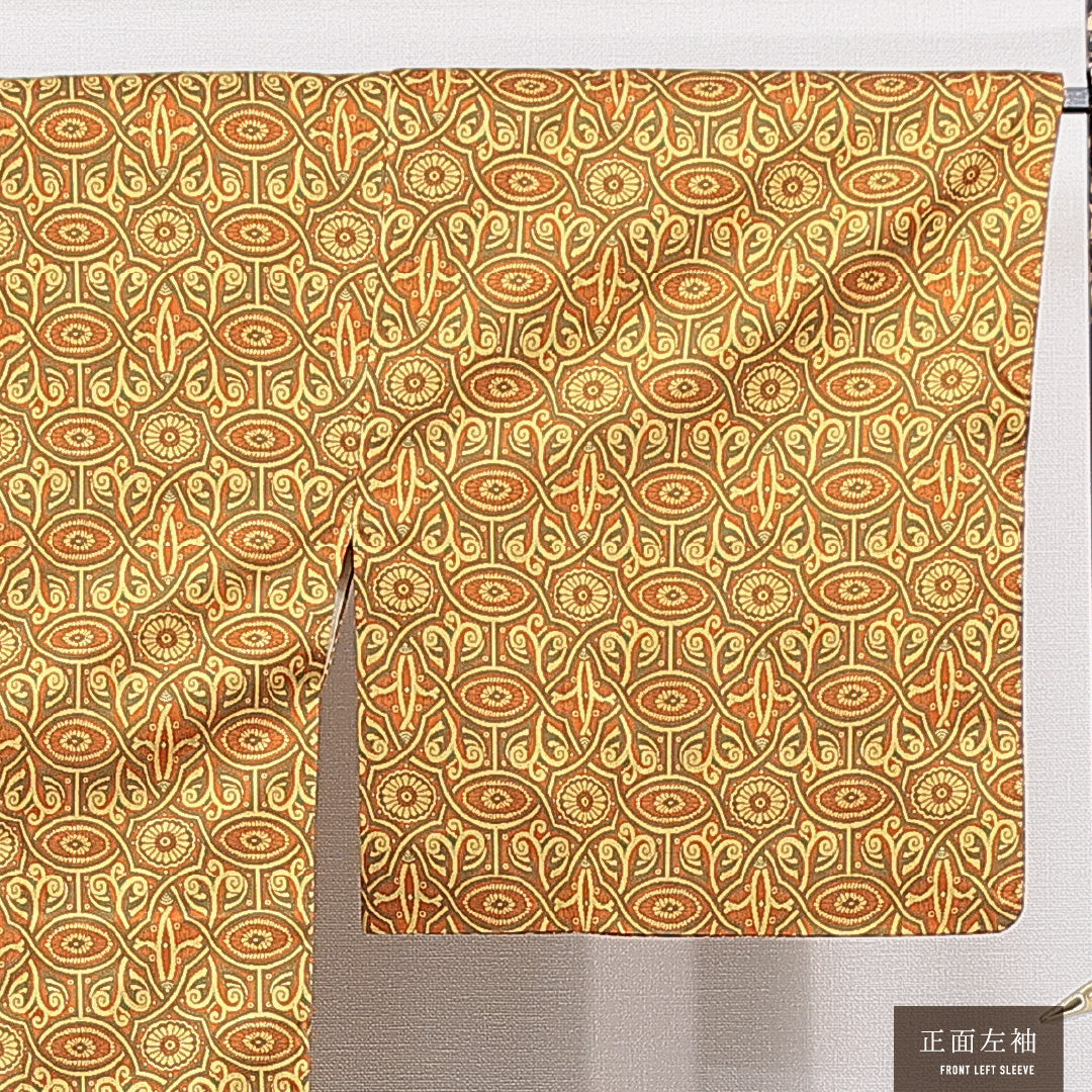 道行コート 袷 身丈86cm 裄丈46cm 正絹 Aランク Sサイズ フォーマル ポケットあり 菊 黄系 朱系 1263-15126