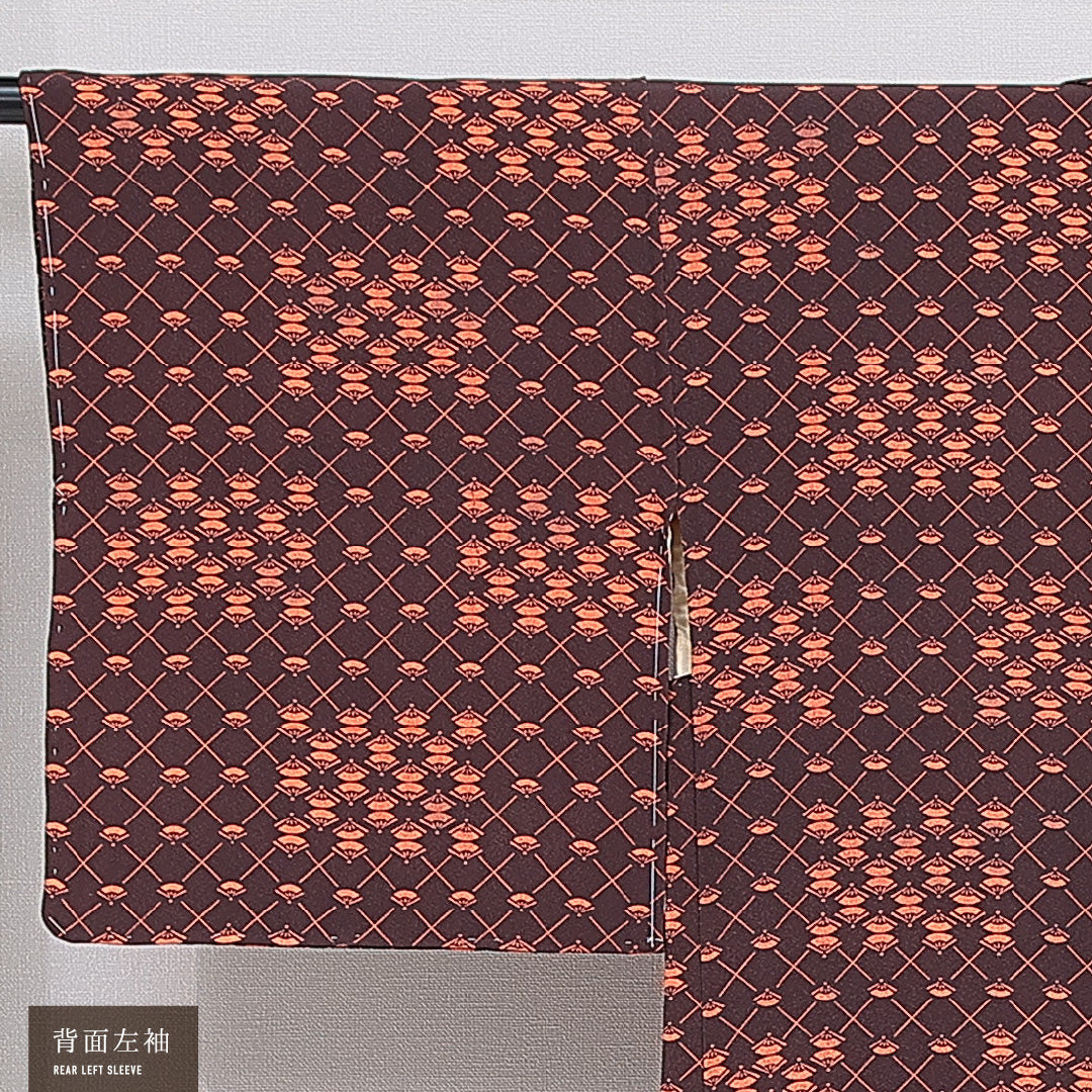 羽織 袷 身丈78cm 裄丈63cm 正絹 Bランク カジュアル Sサイズ 扇 茶系 HP 1232-16190