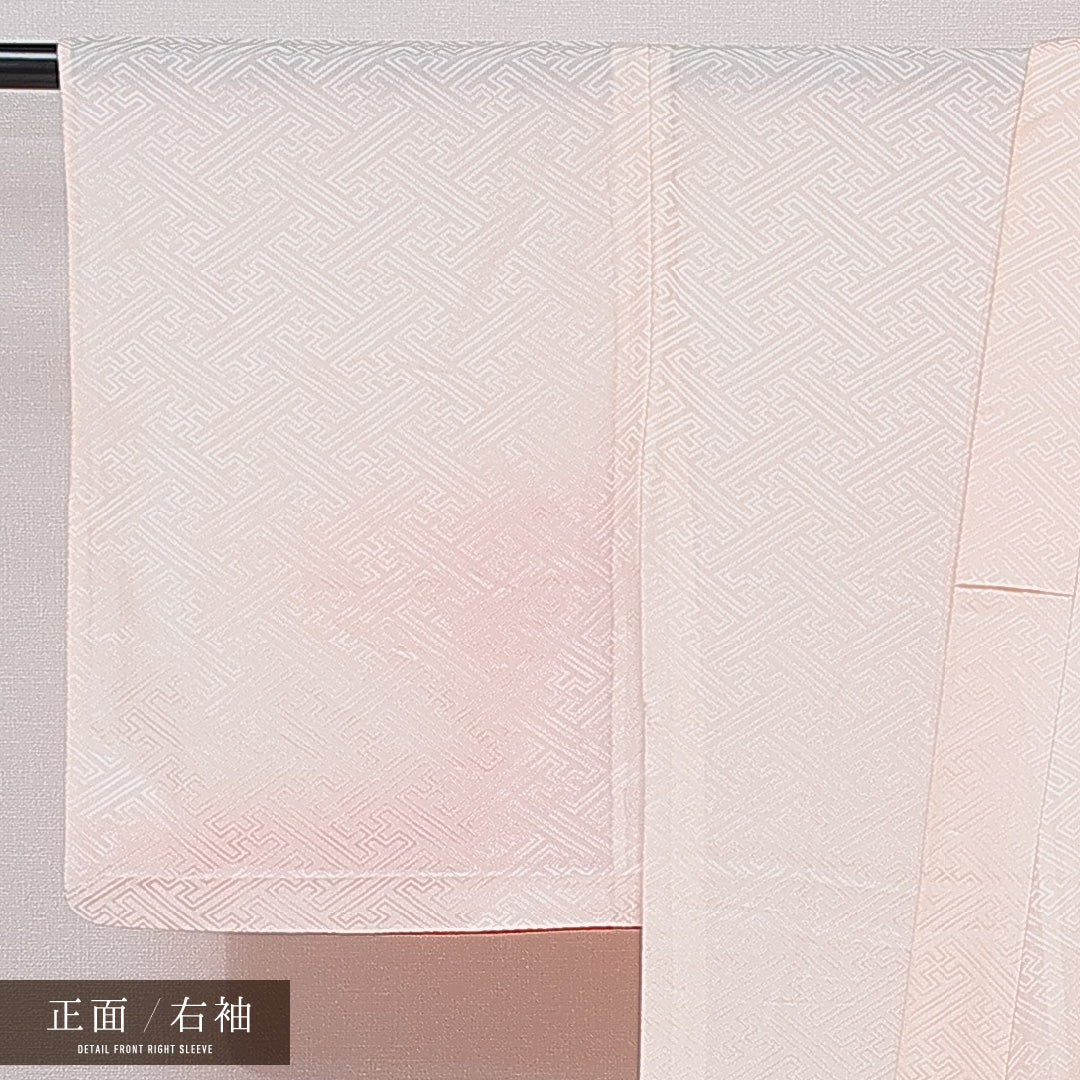 訪問着 洗える着物 単衣 身丈163cm 裄丈63cm ポリエステル Aランク Lサイズ バチ衿 セミフォーマル 紋意匠 紗綾形 流水 ピンク系 1212-15674