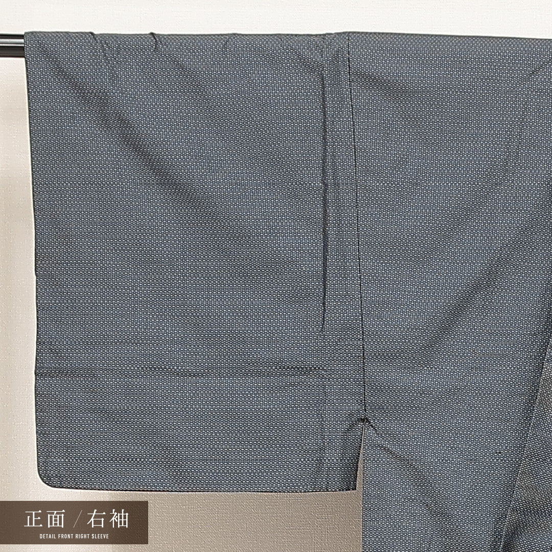 男着物 袷 身丈143cm 裄丈68cm 正絹 Cランク カジュアル 棒衿 Mサイズ 亀甲 紺系 LP 1224-16886