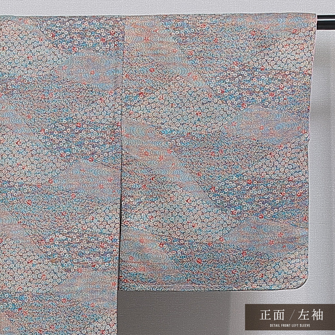 洗える着物 小紋 袷 身丈154cm 裄丈62cm ポリエステル Aランク インフォーマル 広衿 Sサイズ 古典柄 グレー系 RP 1221-16097