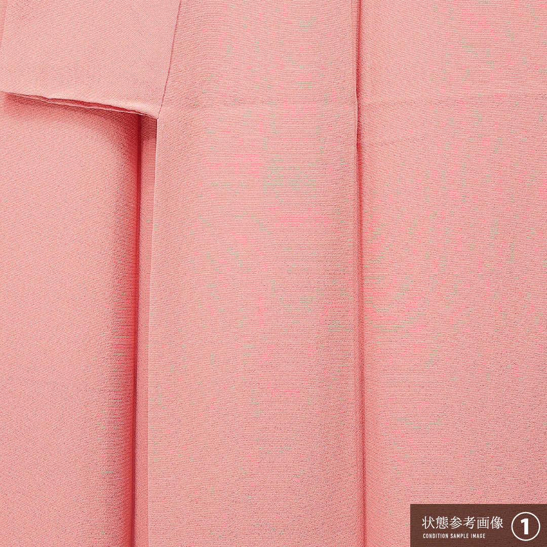 色無地 袷 身丈158cm 裄丈65cm 正絹 Aランク Mサイズ 広衿 一つ紋（剣菱） セミフォーマル 無地 朱系 1214-15652