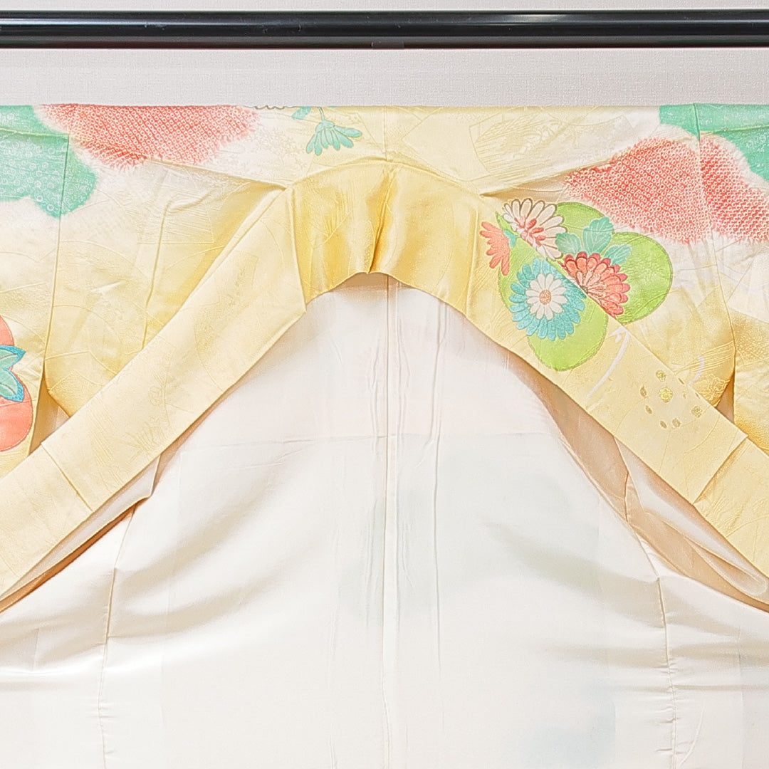 振袖 袷 身丈154cm 裄丈61cm フォーマル Cランク Sサイズ 正絹 広衿 菊 刺繍 金駒刺繍 1213-F0688