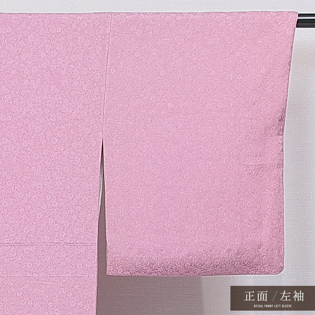 色無地 袷 身丈160cm 裄丈64cm 正絹 Sランク 一つ紋 (丸に根笹) 紋意匠 (菊や紅葉) セミフォーマル 広衿 Lサイズ 紫系 RP 1219-16724