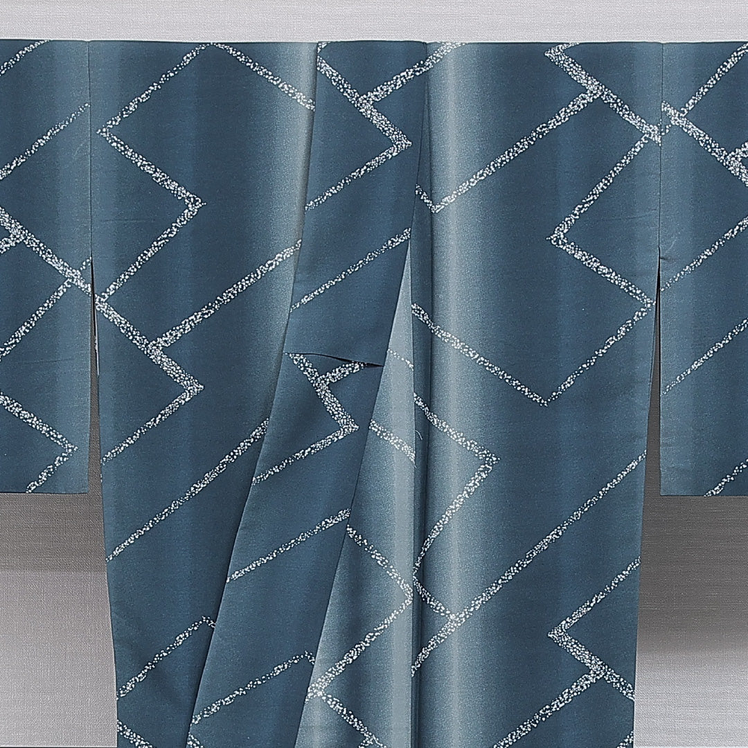 洗える着物 小紋 袷 身丈169cm 裄丈67cm ポリエステル Sランク インフォーマル 広衿 XLサイズ 網代 紺系 RP 1221-16407