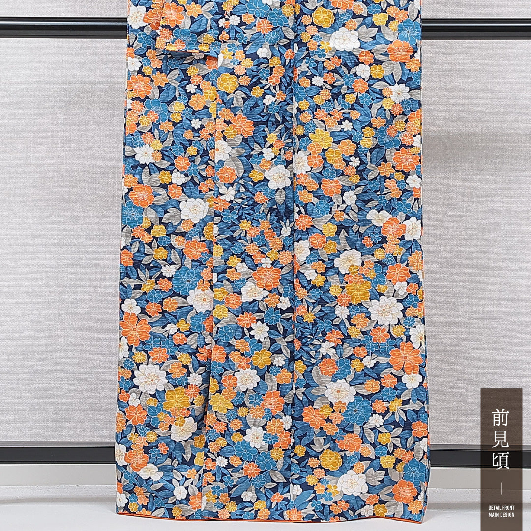洗える着物 小紋 袷 身丈163cm 裄丈63cm ポリエステル Sランク インフォーマル 広衿 Lサイズ 花柄 多色系 RP 1221-15853