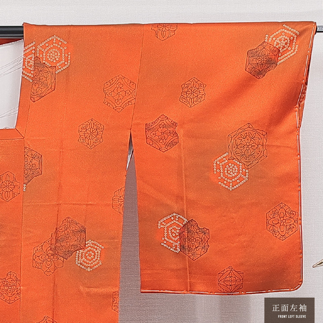 道行コート 袷 身丈82cm 裄丈65cm 正絹 Sランク Mサイズ フォーマル 創作柄 朱系 1263-15131