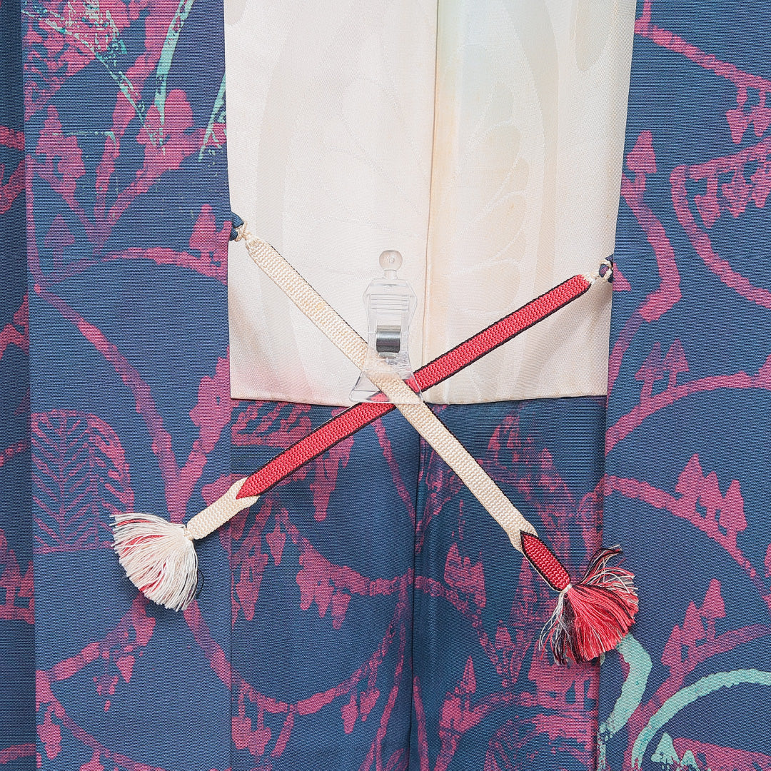 羽織 袷 身丈79cm 裄丈62cm 正絹 Aランク カジュアル Sサイズ 紐あり 創作柄 青系 RP 1232-16183