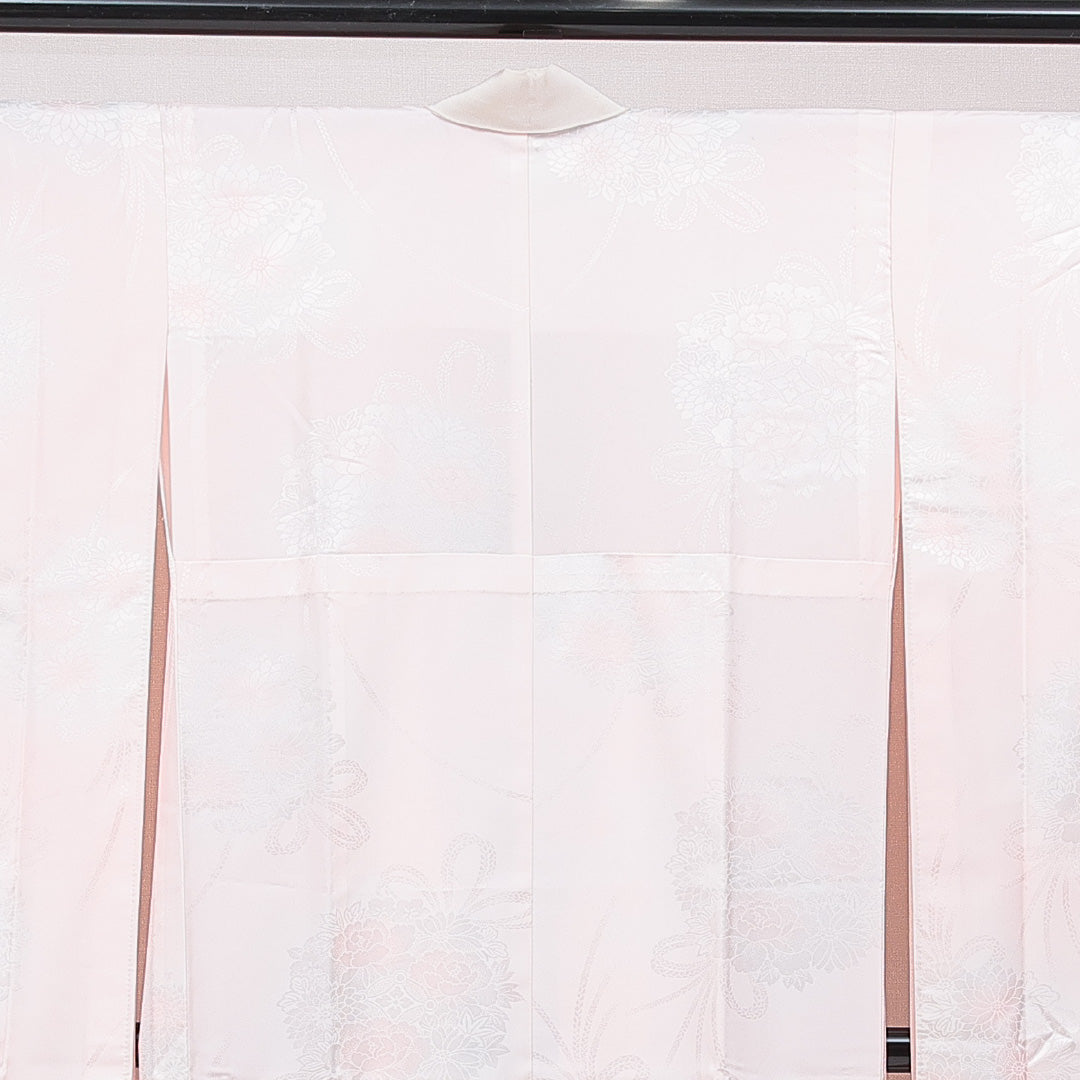 振袖用 長襦袢 無双袖 身丈128cm 裄丈62cm 正絹 Sランク Lサイズ 菊 ピンク系 RP 1240-15387