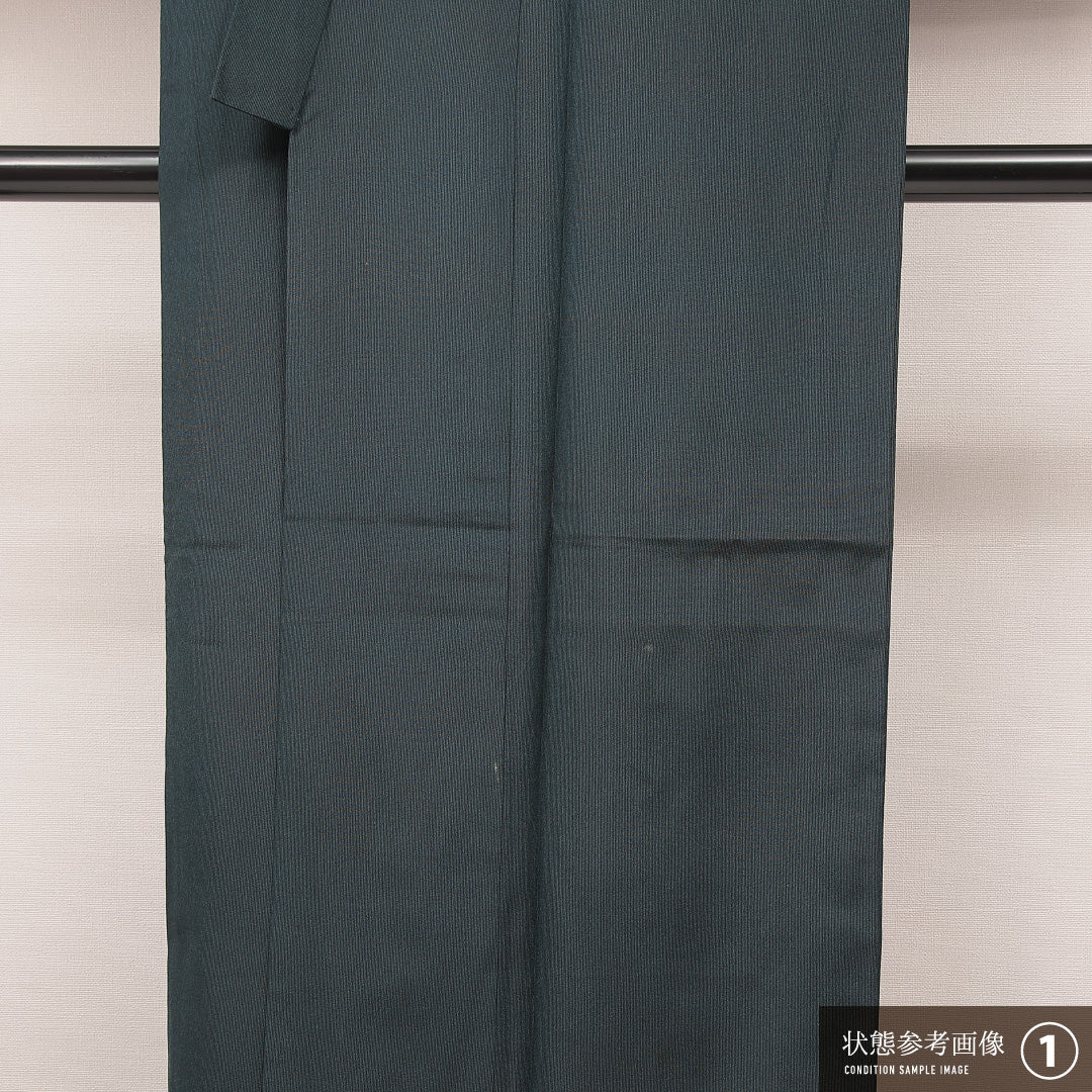 男着物 袷 身丈152cm 裄丈68cm 正絹 Dランク カジュアル 棒衿 XLサイズ 無地 紺系 HP 1224-16898