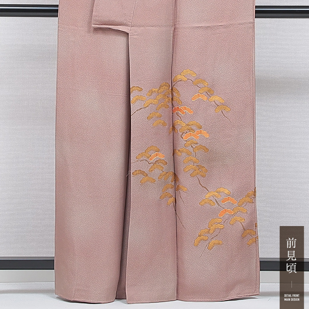 訪問着 袷 身丈160cm 裄丈66cm 正絹 Sランク Lサイズ 広衿 セミフォーマル 笠松 ぼかし染 刺繍 金駒刺繍 ピンク系 茶系 1212-16868