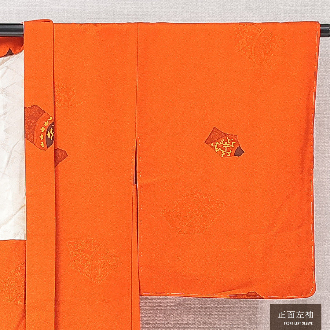 羽織 袷 身丈84cm 裄丈65cm 正絹 Sランク カジュアル Mサイズ 織り出し 唐草 朱系 RP 1232-15253