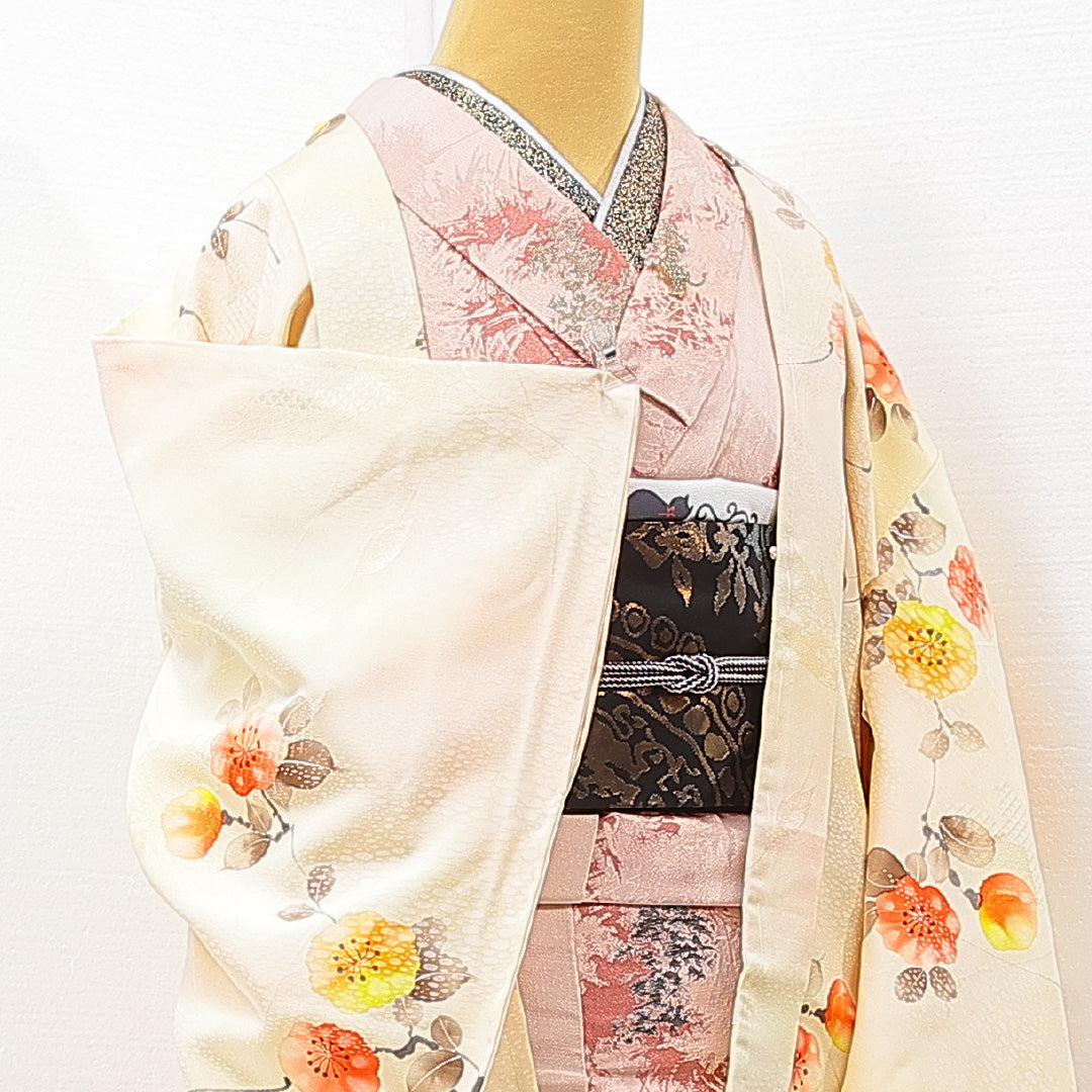 羽織 袷 身丈73cm 裄丈61cm 正絹 Cランク カジュアル Sサイズ 花柄 クリーム系 HP 1232-15250
